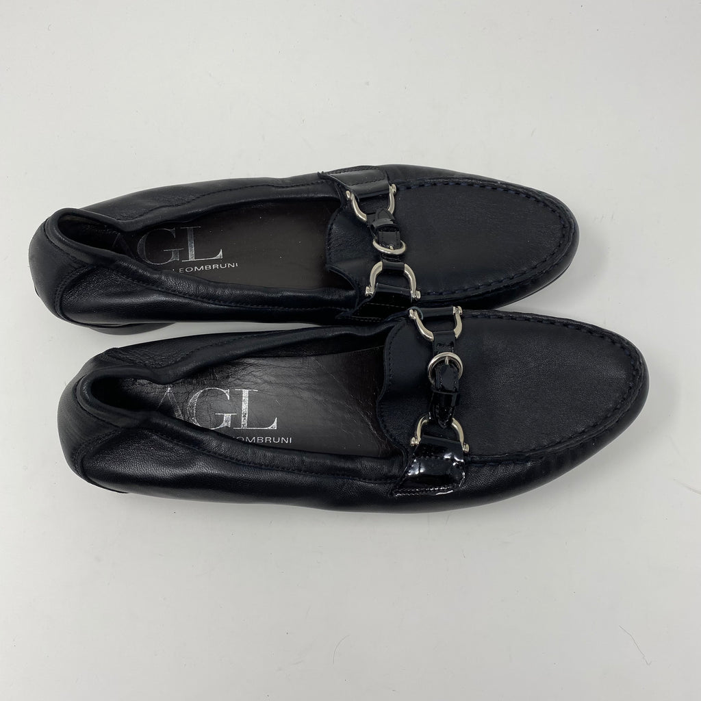 agl attilio giusti leombruni black slip on leather horsebit loafers