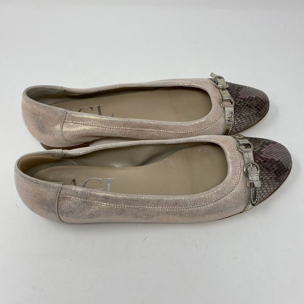 agl attilio giusti leombruni pink metallic slip on leather cap toe flats