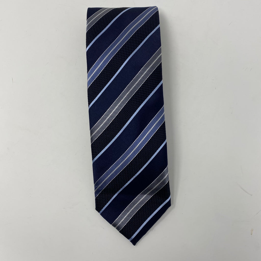 brioni navy blue & black striped silk neck tie (new)