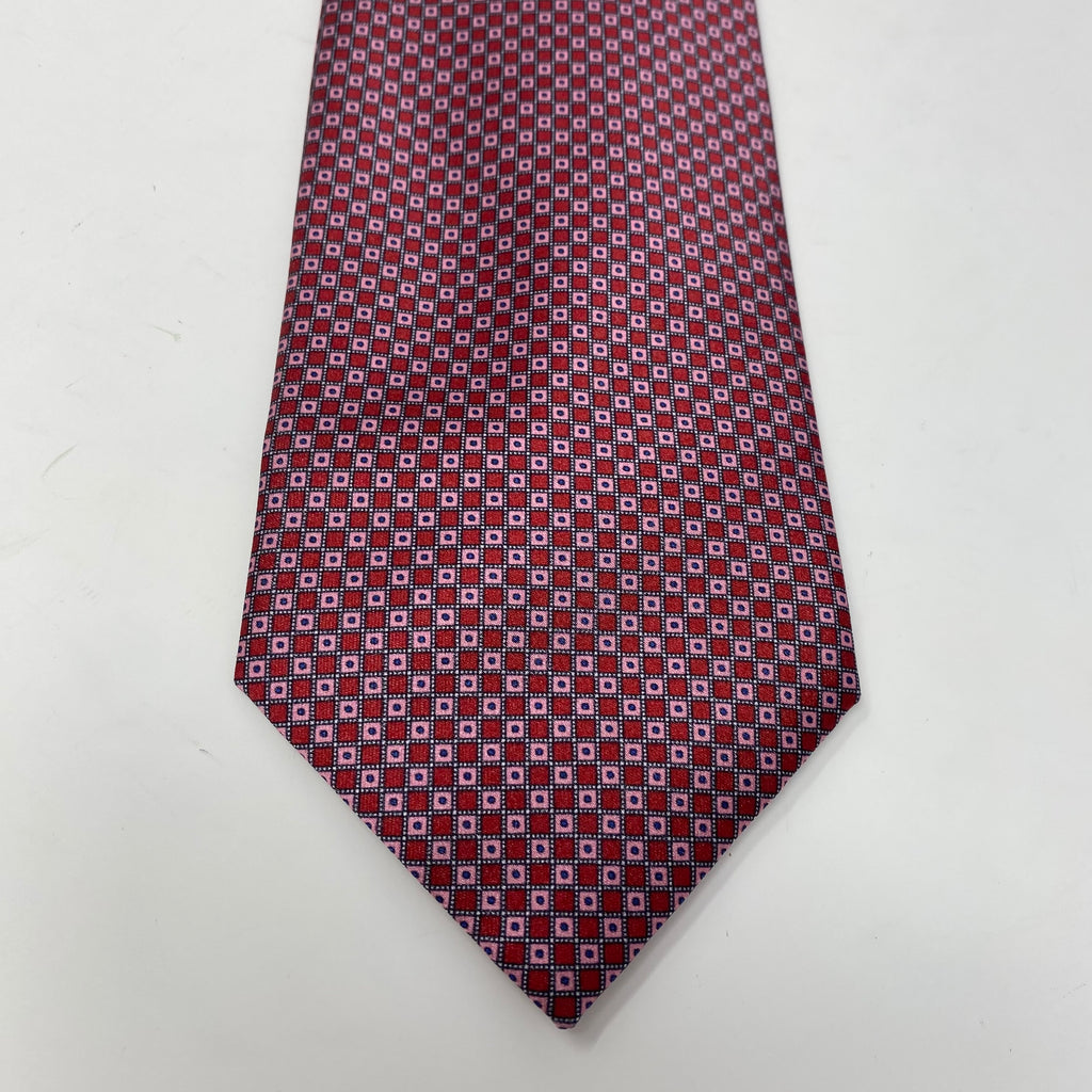 brioni pink red square print silk neck tie (new)