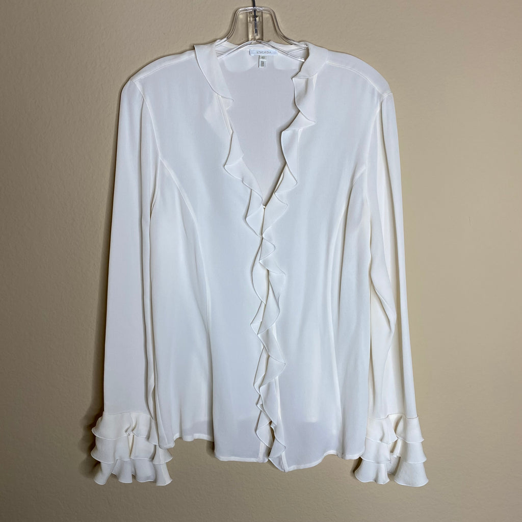 escada silk blouse w/ ruffle detail