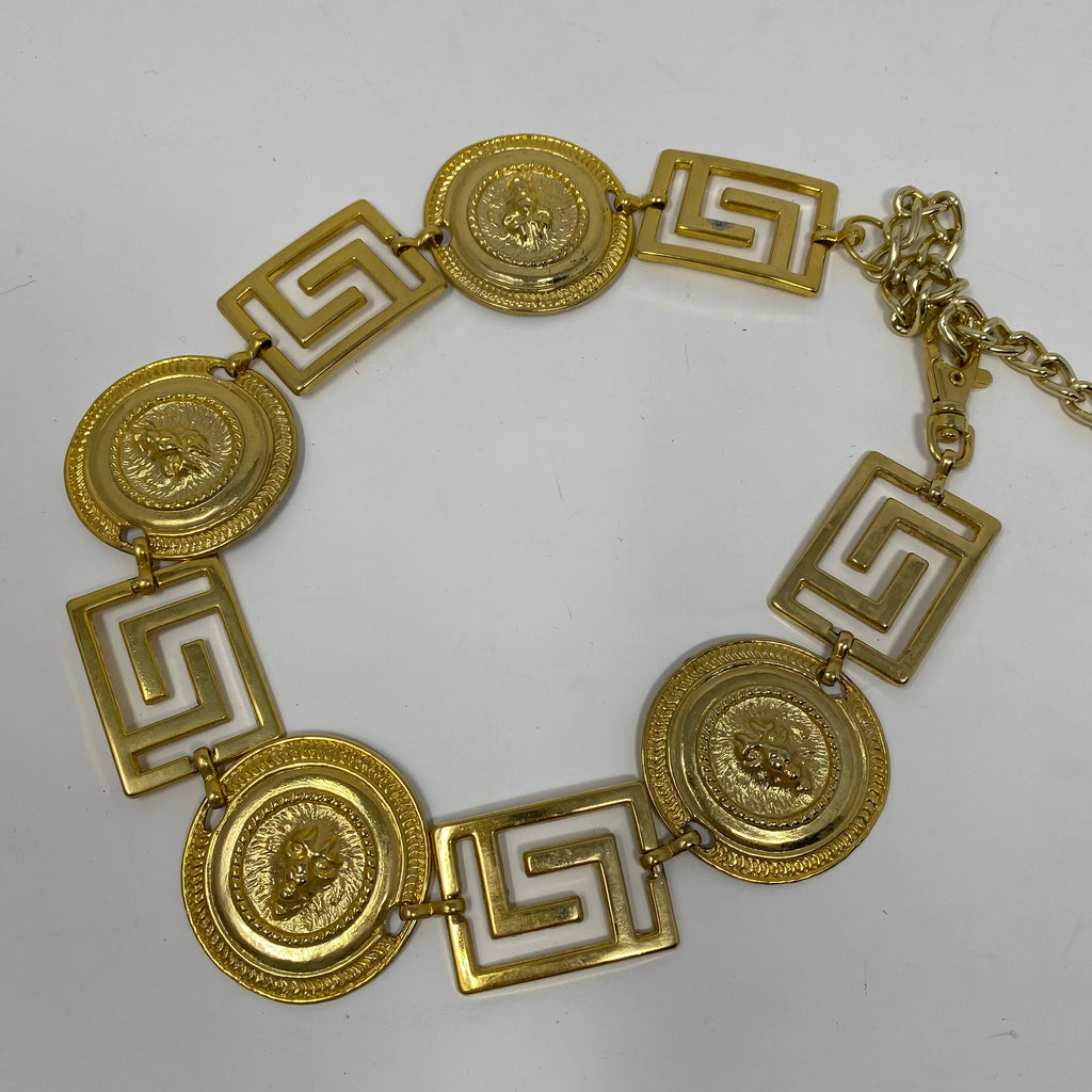 unbranded vintage metal lion greek key link belt