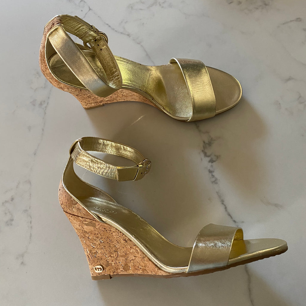 gucci metallic cork wedge sandals (new)