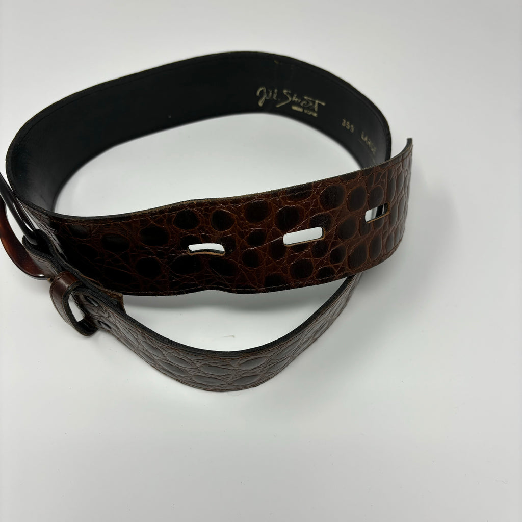 vintage jill stuart croc leather belt Vintage Jill Stuart Wide Brown Reptile Croc Embossed Leather  main image 2