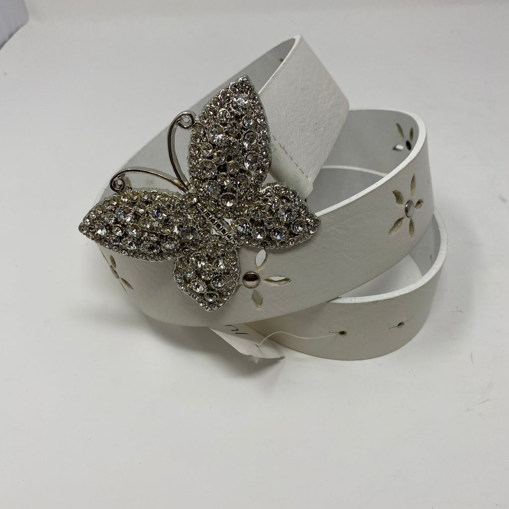 juliana collezione leather belt w/ rhinestone butterfly (new)