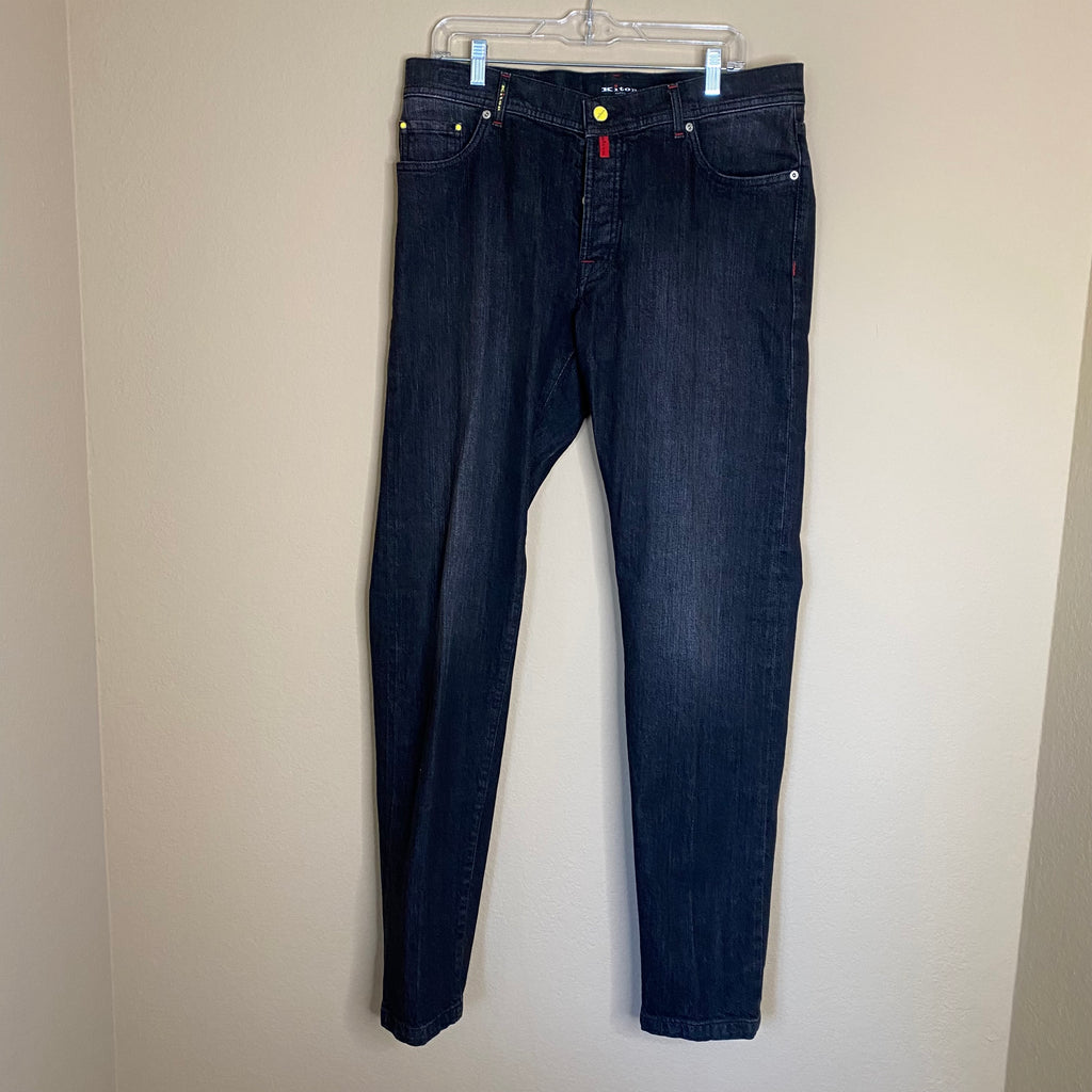 kiton slim fit button fly jeans