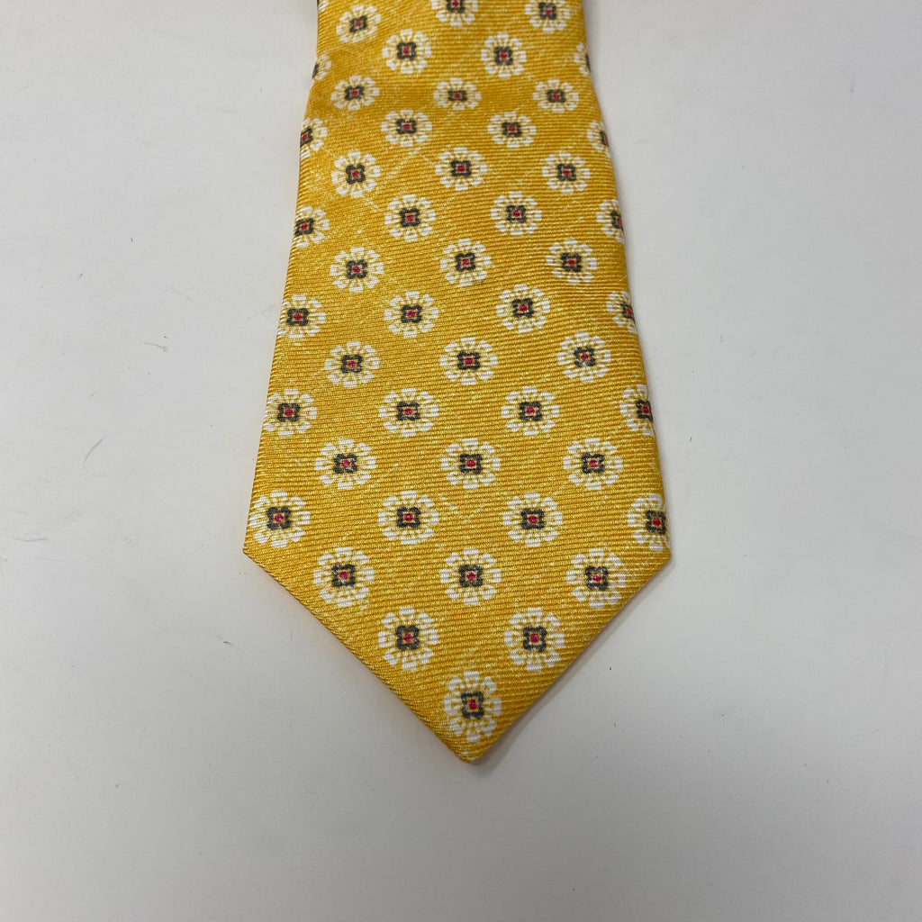 kiton golden yellow print silk neck tie (new)