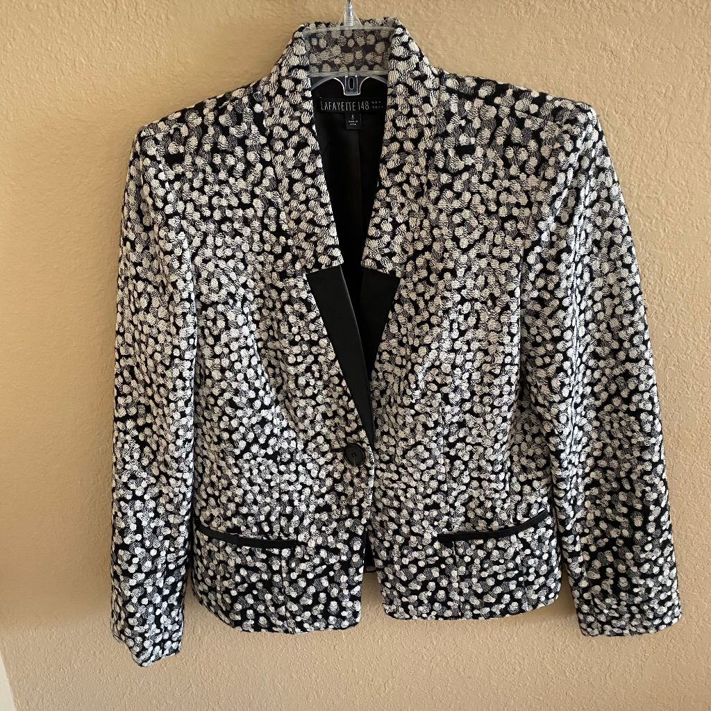 lafayette 148 blazer jacket w/ leather trim