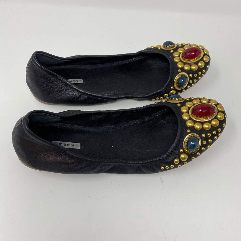 miu miu studded & jeweled slip on flats