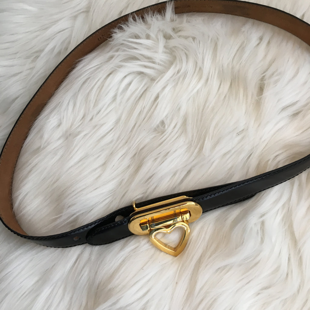 moschino skinny belt w/ heart buckle