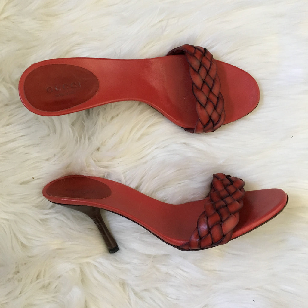 gucci braided leather slip on mules