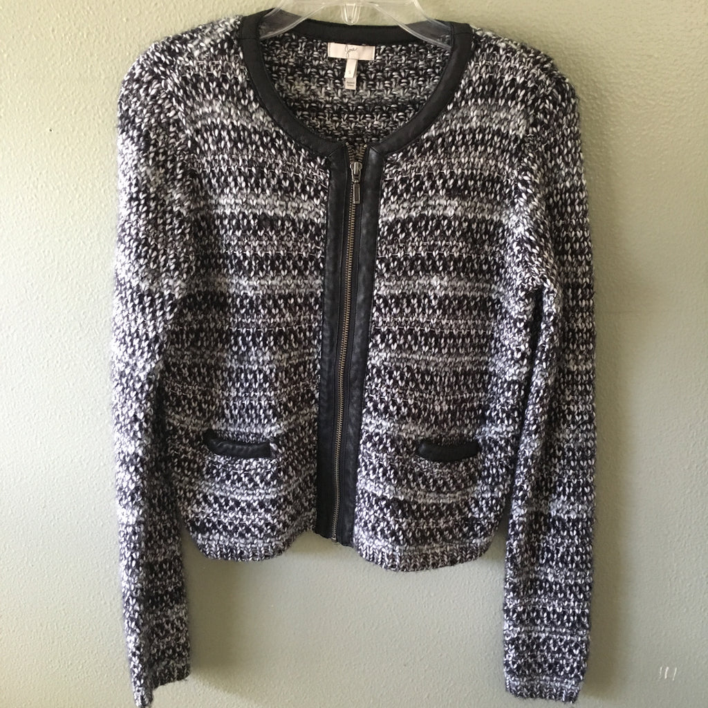 joie zippered cardigan sweater w/ leather trim