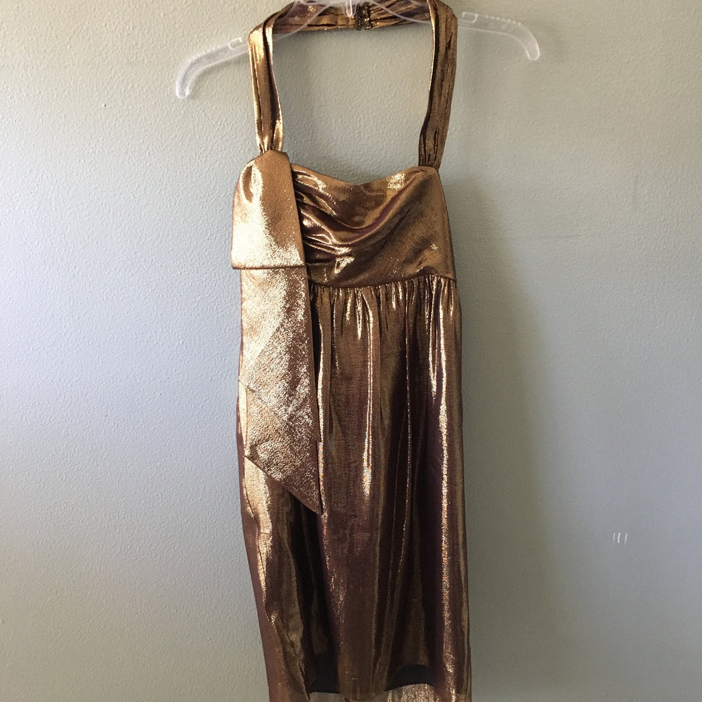 vera wang lavender label metallic halter dress