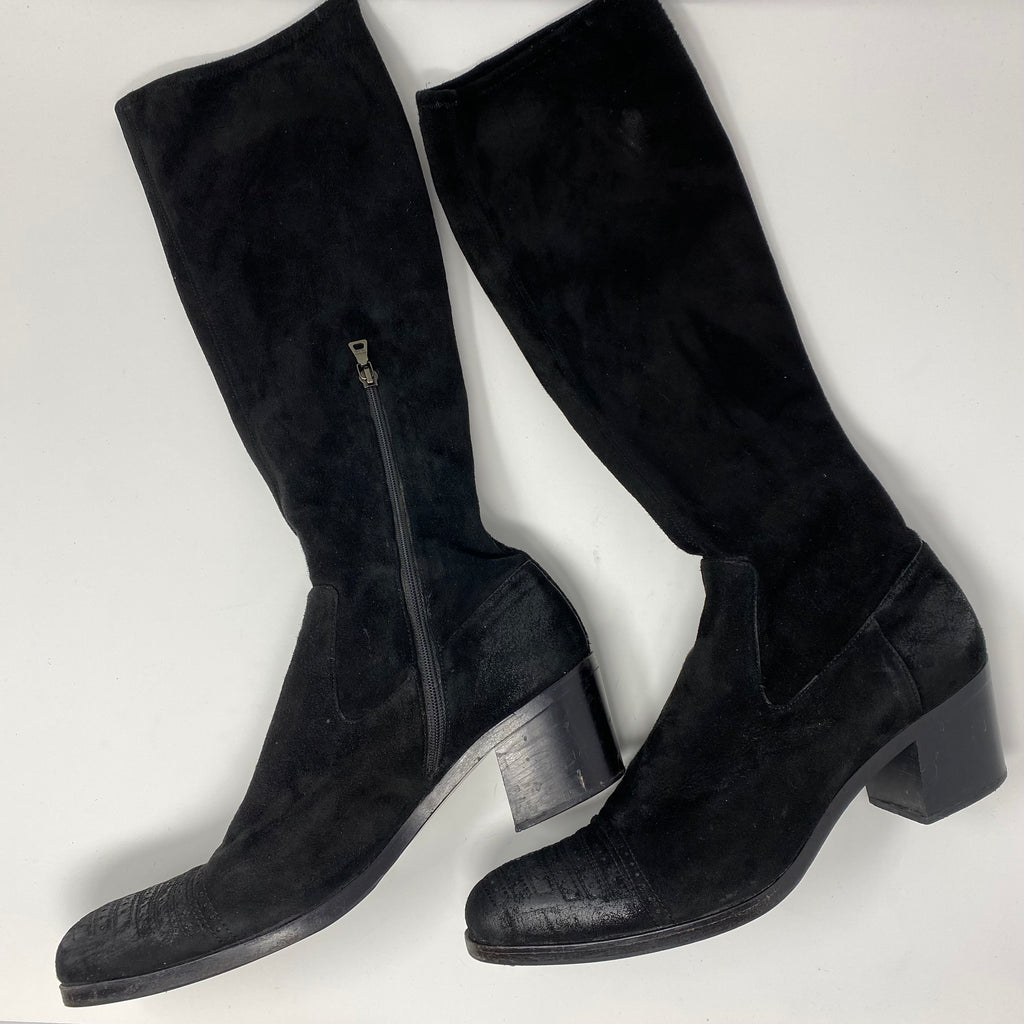 prada suede knee high boots