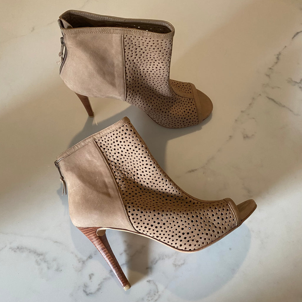 stuart weitzman perforated open toe booties