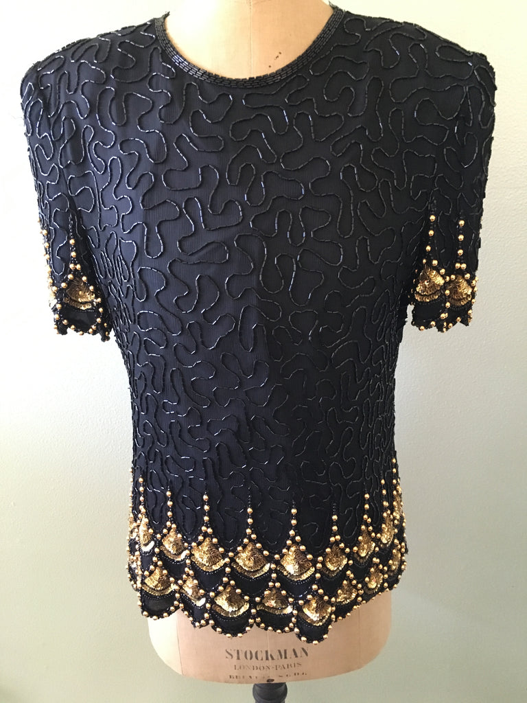 laurence kazar vintage embellished top