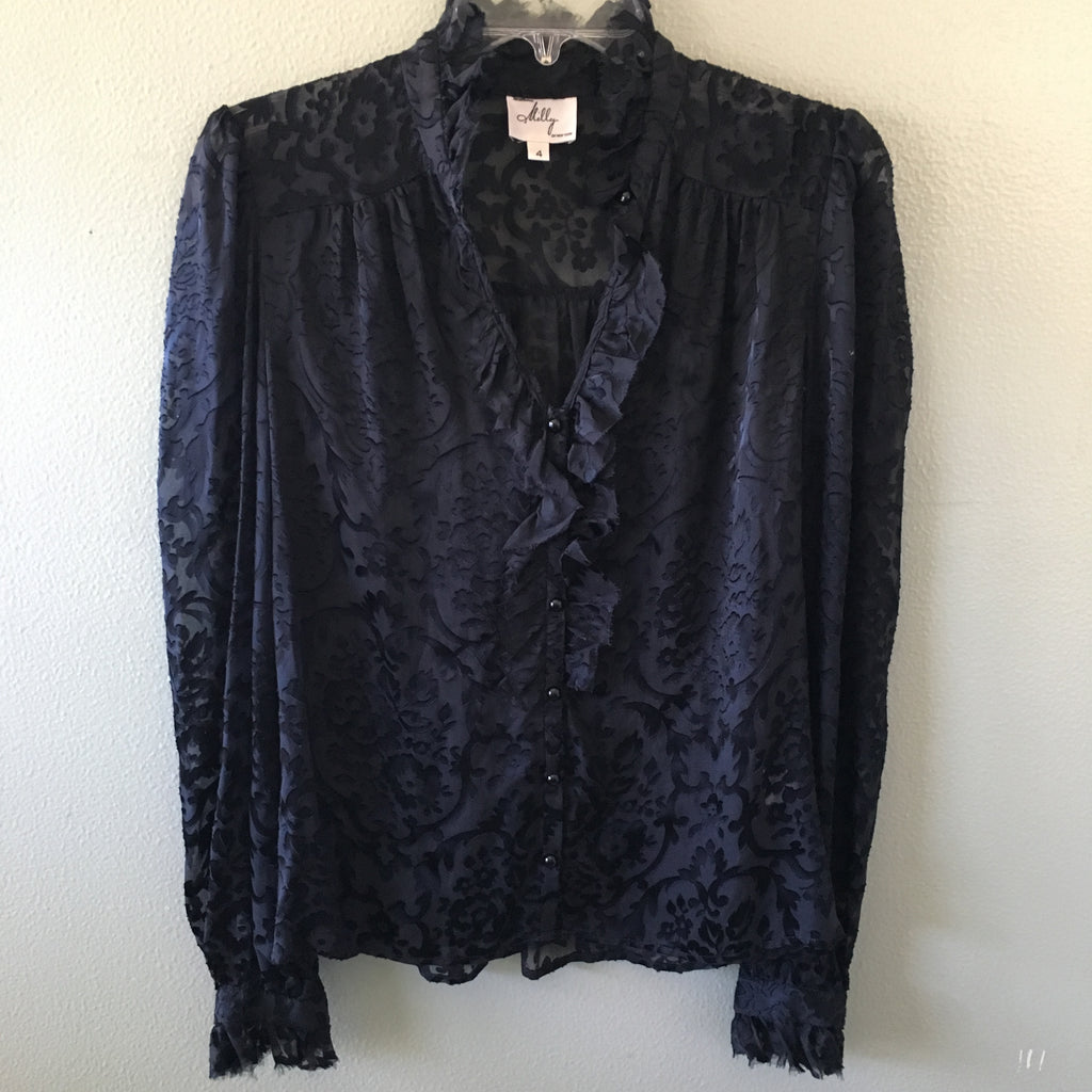 milly black sheer silk blouse